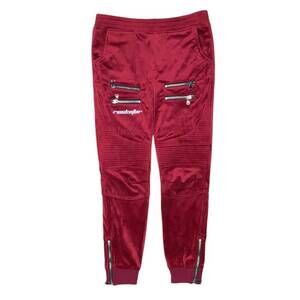 NEW ROCKSTAR ORIGINAL kids' velvet zipper jogger in burgundy
